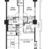 ３ＬＤＫ（ＬＤ約１０帖、Ｋ約３．１帖、和室５．８帖、洋室約６帖、洋室約６帖）(間取)
