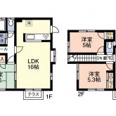 ２階建４ＬＤＫ（ＬＤＫ１６帖、和室６帖、洋室８帖、洋室５．３帖、洋室５帖）(間取)